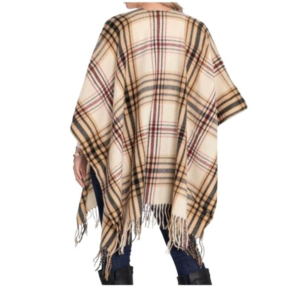 Woolrich Cozy Shawl Wrap Sienna Plaid OS Plaid Wool Shawl Wrap With Fringe - Picture 11 of 11